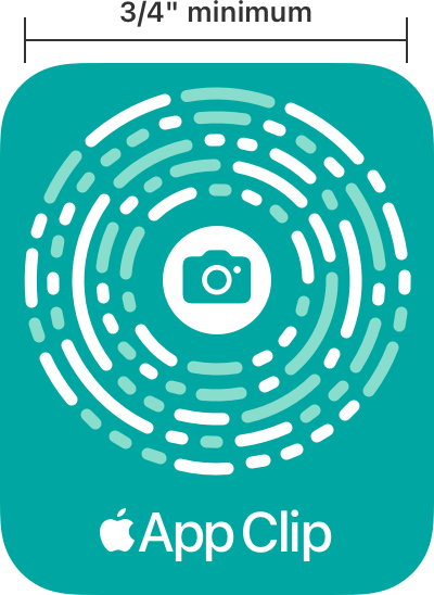 An App Clip Code that uses the badge design and has a minimum diameter of 3/4 inch (1.9 cm).