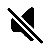 A silhouette of a speaker pointing right with a backslash on top of it.