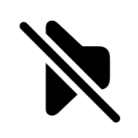A silhouette of a speaker pointing left with a backslash on top of it.