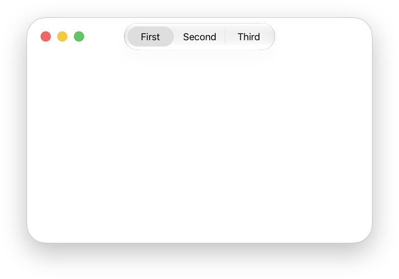 An illustration of a window in which a three-tab tabbed control is centered on the top edge of the content view.