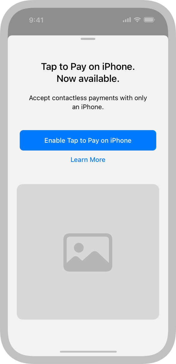 An illustration of an app screen that describes the feature and contains a button labeled 'Enable Tap to Pay on iPhone'.