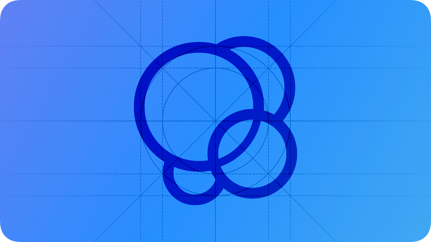 A sketch of the Game Center icon. The image is overlaid with rectangular and circular grid lines and is tinted blue to subtly reflect the blue in the original six-color Apple logo.