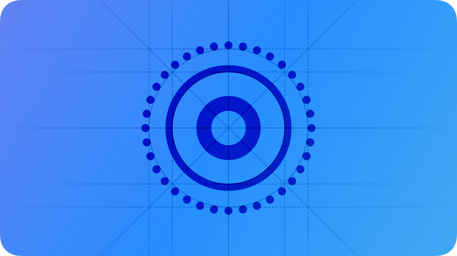 A sketch of the Live Photos icon. The image is overlaid with rectangular and circular grid lines and is tinted blue to subtly reflect the blue in the original six-color Apple logo.