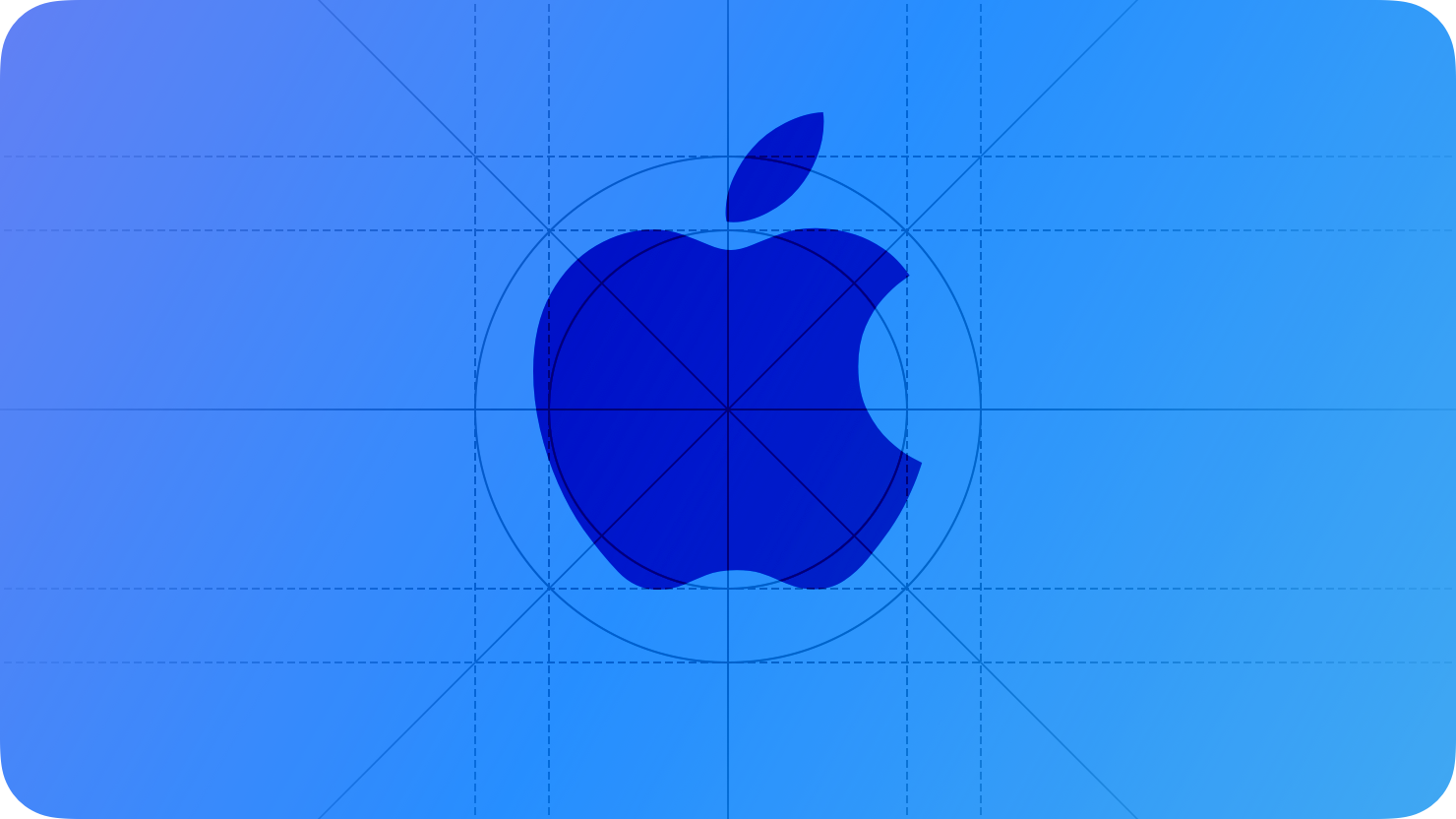 A sketch of the Apple logo, suggesting Sign in with Apple. The image is overlaid with rectangular and circular grid lines and is tinted blue to subtly reflect the blue in the original six-color Apple logo.