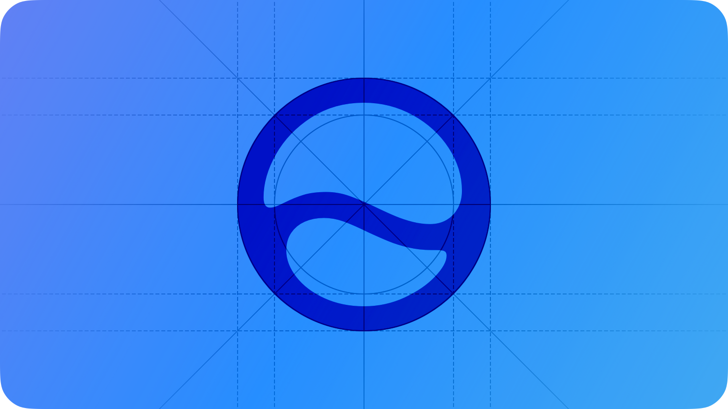 A sketch of the Siri icon. The image is overlaid with rectangular and circular grid lines and is tinted blue to subtly reflect the blue in the original six-color Apple logo.