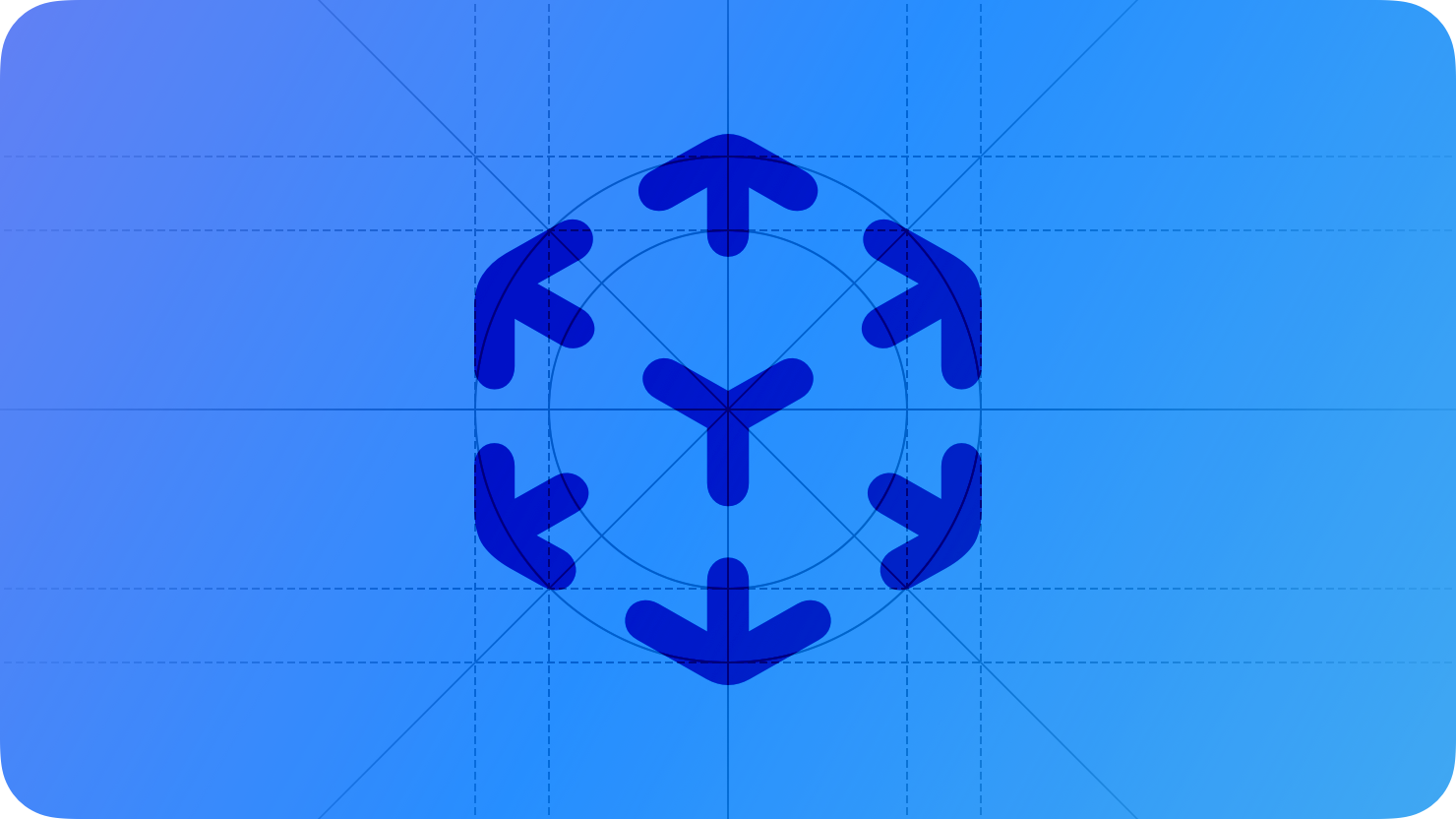 A sketch of an AR icon, suggesting augmented reality. The image is overlaid with rectangular and circular grid lines and is tinted blue to subtly reflect the blue in the original six-color Apple logo.