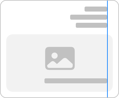 An illustration showing a layout of text and images in an interface. Three bars that represent text are right-aligned above a rounded rectangle area. A placeholder image is centered in the area, above another bar at the bottom edge. The bar inside the area is right-aligned. The placeholder image isn't flipped.