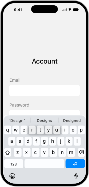 An illustration of an app layout on iPhone, showing two stacked text fields. The keyboard covers part of the bottom text field.