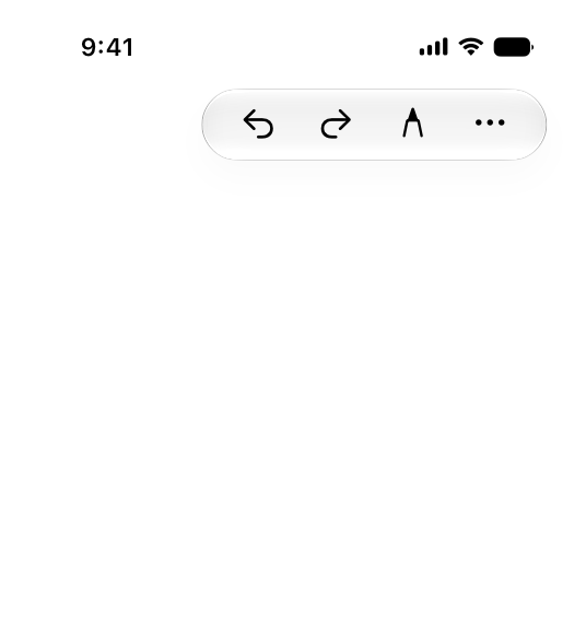 An illustration of a top toolbar on iPhone, with controls for back, forward, tool selection, and the More menu grouped in a single section on the trailing edge.