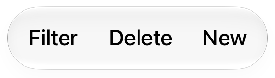 An illustration of an item group with text button labels for Filter, Delete, and New.