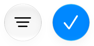 An illustration of two toolbar items, with a Filter button on the leading side and a Done button on the trailing side. The buttons are ungrouped, and the Done button has the prominent style applied to indicate that it's the primary action.
