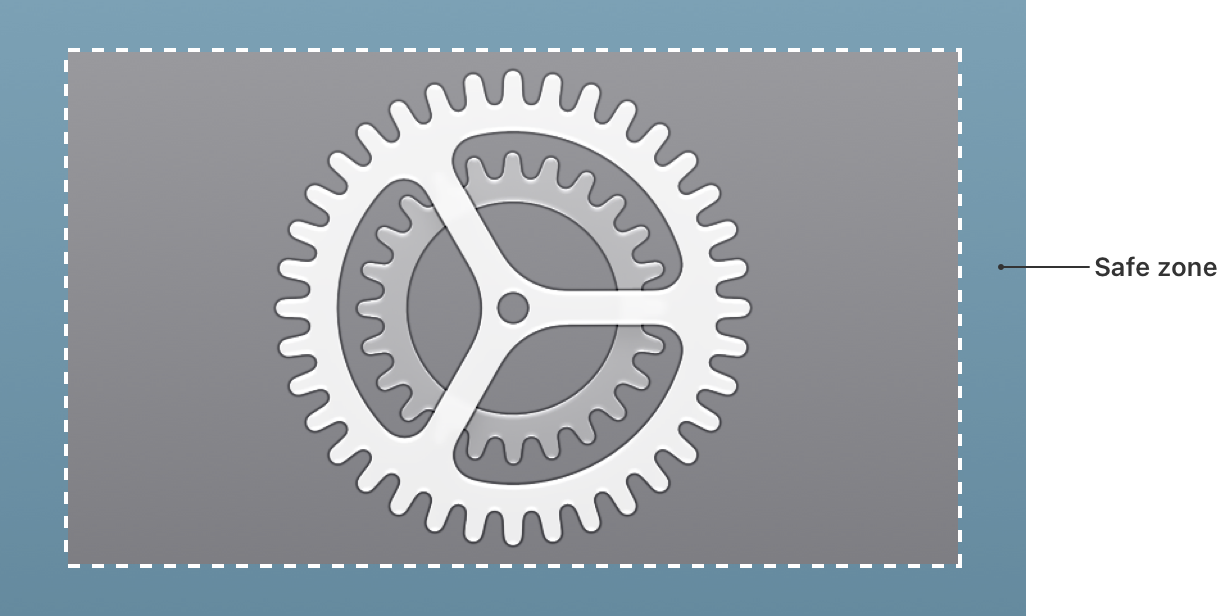 A diagram of the Settings icon in tvOS with a white dotted line inside the outer border, which indicates the safe zone.