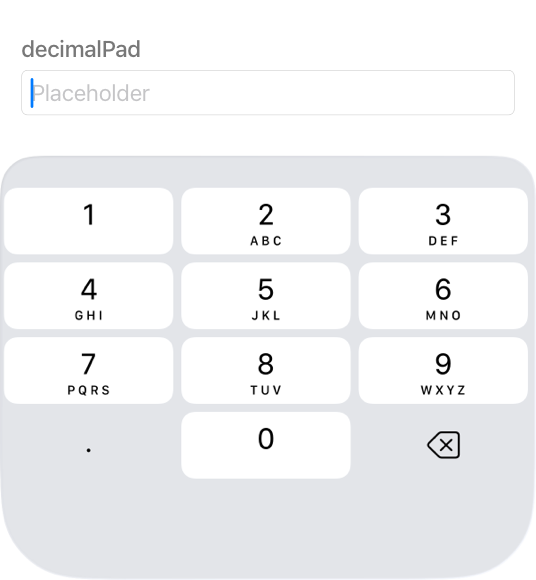 A partial screenshot of a keyboard on iPhone that displays all 10 number keys in addition to the Delete and period keys. Keys for the numbers 2 through 9 each include the 3 or 4 letters associated with the number on a phone.