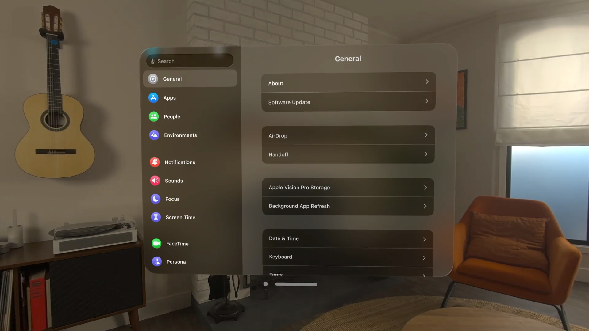 A recording of the Settings app showing the hover effect appear on several individual settings in turn as someone's eyes move from one to another.