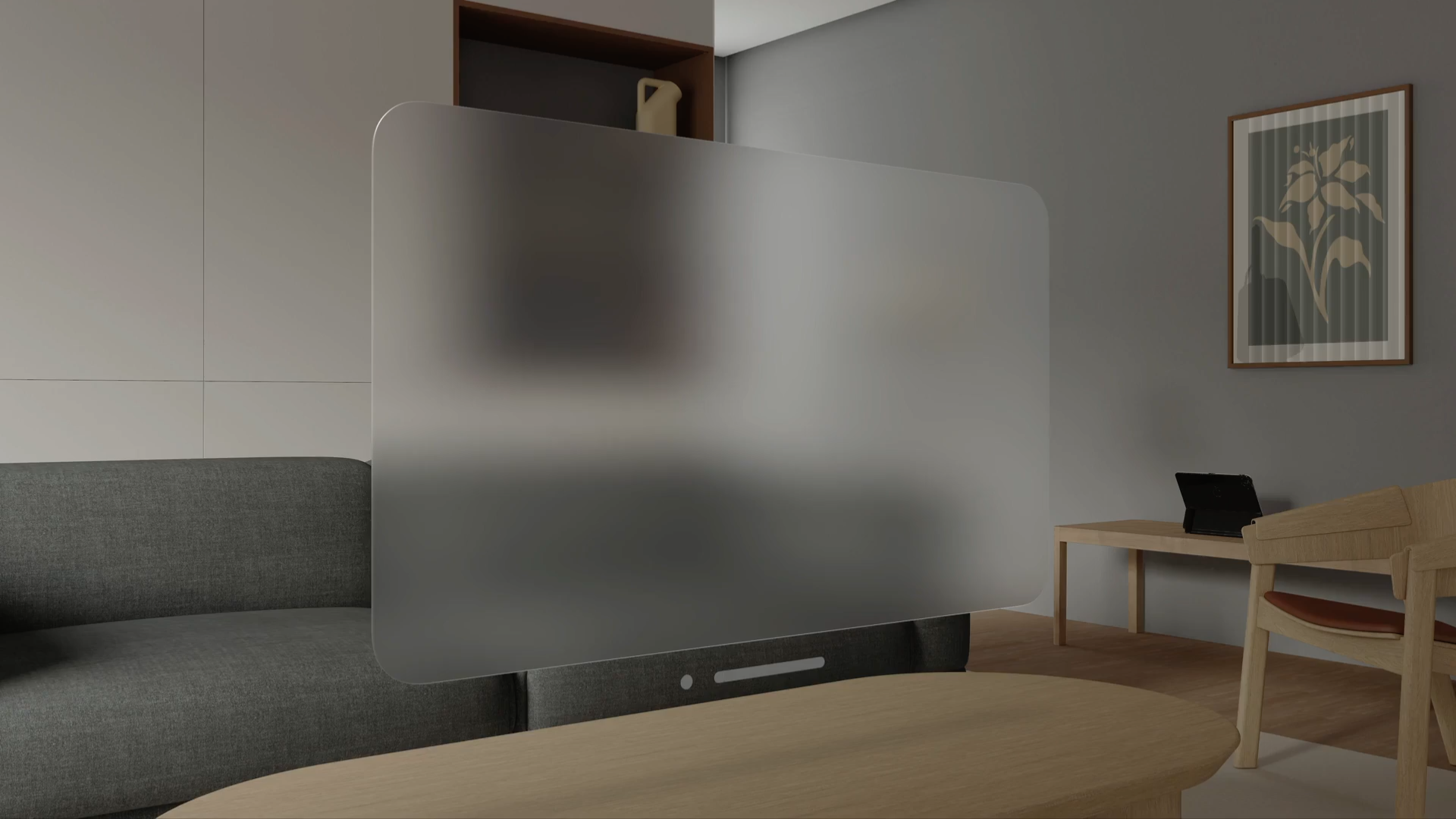 A recording showing a sheet opening above a blank window in visionOS.