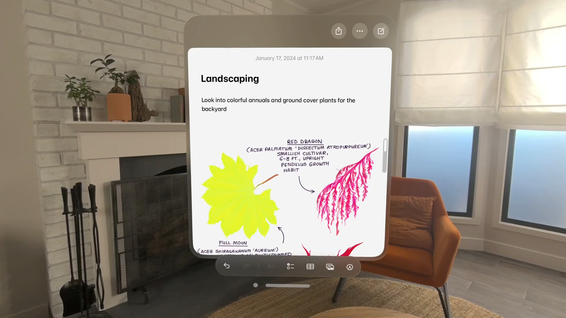 A recording showing a scroll indicator on a long page in the Notes app. As the viewer drags the page quickly, the indicator shows tick marks that match the scrolling speed.