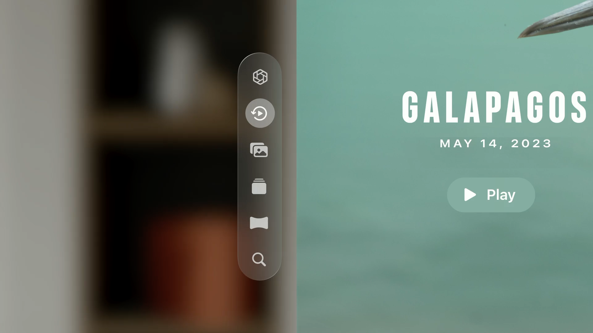 A recording showing a closeup of a tab bar along the side of an app's window in visionOS. The tab bar includes only symbols. The currently selected tab receives the hover effect, showing that someone is looking at it, and the bar expands to display both symbols and labels.