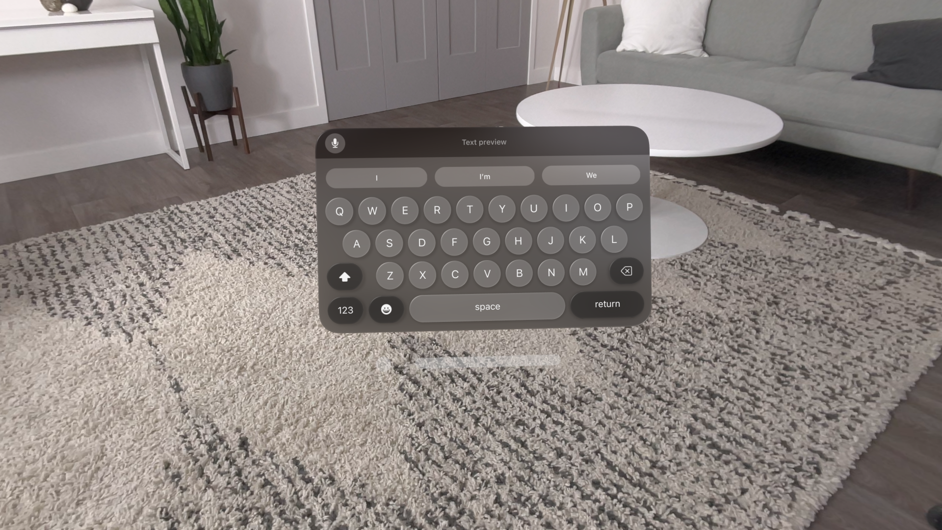 A recording showing a person typing on a virtual keyboard in visionOS.