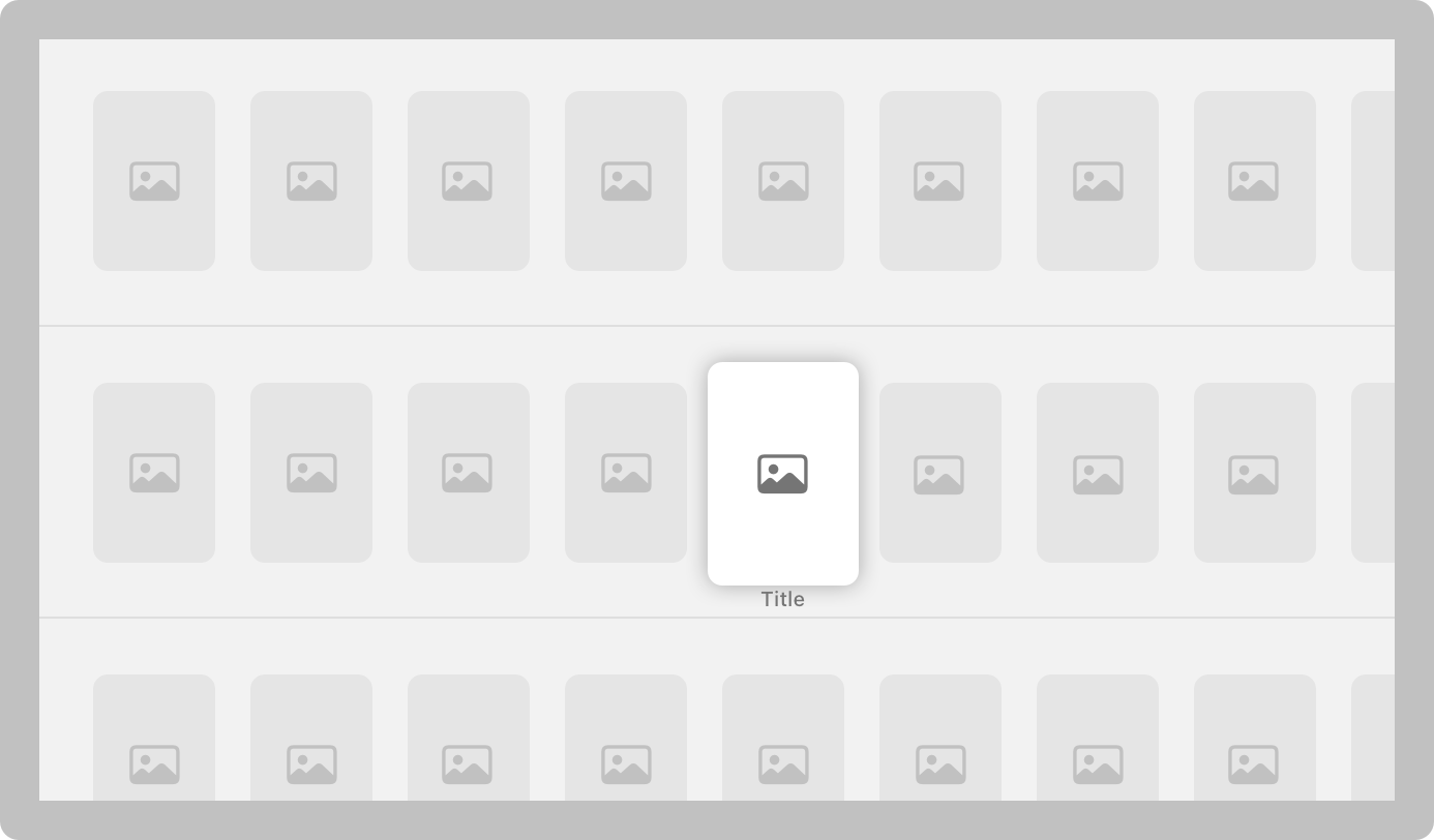 An illustration of Apple TV, displaying an eight-column grid of media items. Additional media items are partially visible on the right side and bottom edge of the screen.