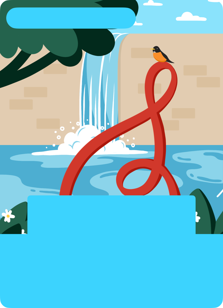 A background artwork image of a waterfall scene. Blue overlays show the safe areas for pass content, including a header area at the top and barcode and footer areas below.