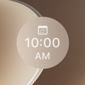 An image of the circular accessory Calendar widget, showing only the time for the next event.