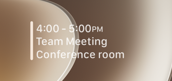 A rectangular accessory Calendar widget on the Lock Screen of iPhone, displaying a team meeting at 4 P.M. in a conference room.
