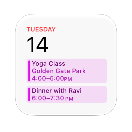 An image of the small Calendar widget, showing only the current date and one event.