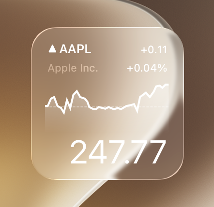 An image of the small Stocks widget on the Home Screen in the clear appearance.