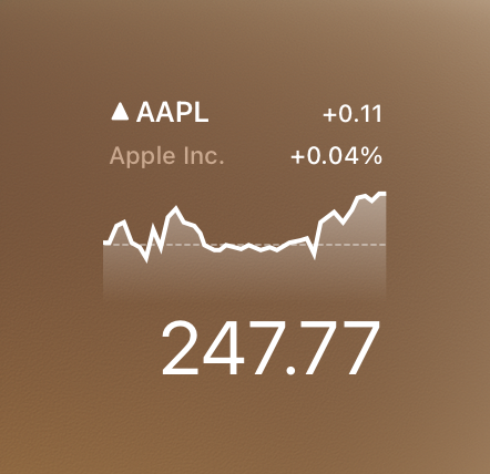 An image of the small Stocks widget on the Lock Screen, showing the price of Apple stock.
