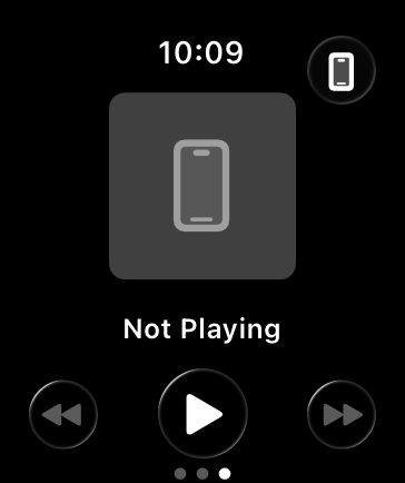 A screenshot of the rightmost Workout screen, which shows information about the music currently playing.